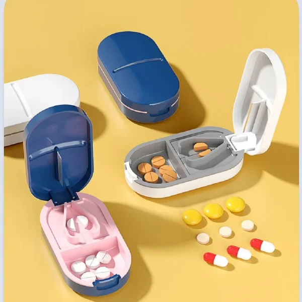Portable Multiple Pill Cutter with Storage Box Pill Crusher Adjustable Pill Splitter Stainless Steel Cutting Blade 1