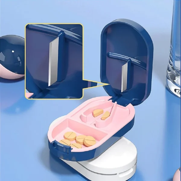 Portable Multiple Pill Cutter with Storage Box Pill Crusher Adjustable Pill Splitter Stainless Steel Cutting Blade 3