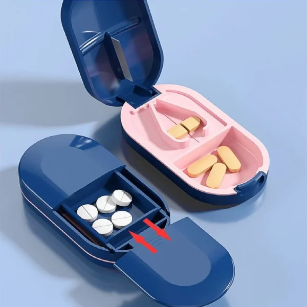 Portable Multiple Pill Cutter with Storage Box Pill Crusher Adjustable Pill Splitter Stainless Steel Cutting Blade 4