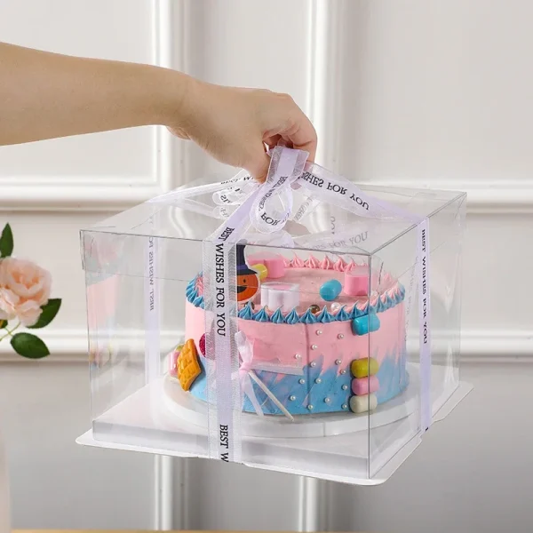 5PCS Ins Transparent Packaging Cake Box Plastic Large Cake Box Packing Supplies Birthday Wedding Sweets Bakery Wrapping Box 2