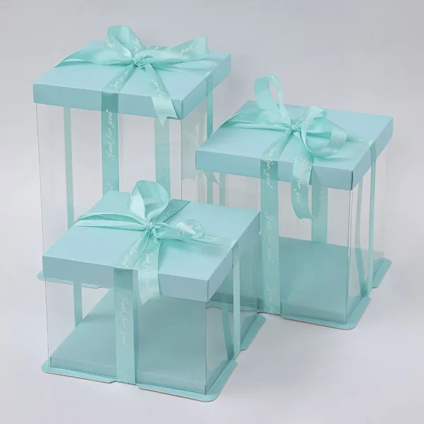 5PCS Ins Transparent Packaging Cake Box Plastic Large Cake Box Packing Supplies Birthday Wedding Sweets Bakery Wrapping Box 3