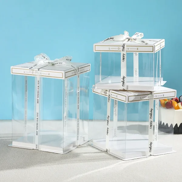5PCS Ins Transparent Packaging Cake Box Plastic Large Cake Box Packing Supplies Birthday Wedding Sweets Bakery Wrapping Box 4