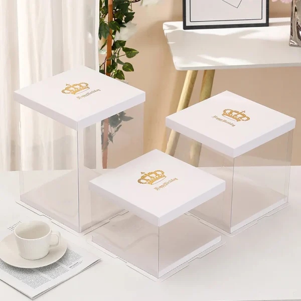 5PCS Ins Transparent Packaging Cake Box Plastic Large Cake Box Packing Supplies Birthday Wedding Sweets Bakery Wrapping Box 5