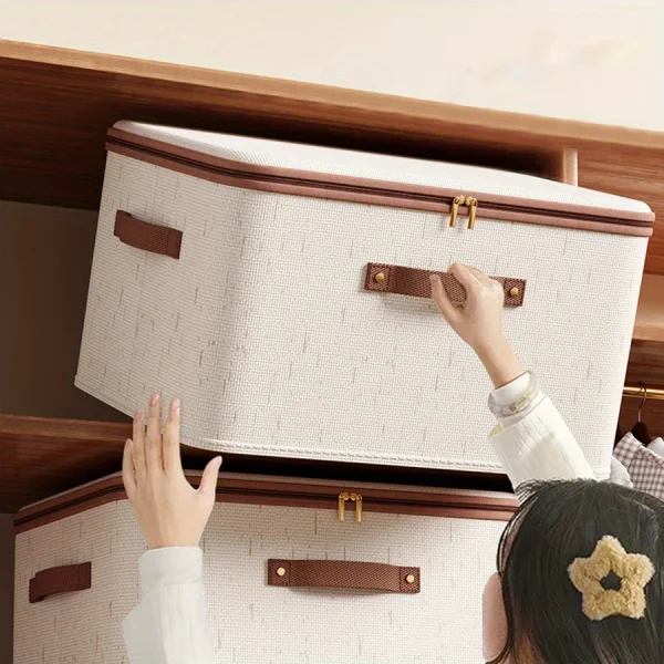 Linen Zipper Storage Boxes, Non-Woven Fabric Clothing Organizer Bins for Home Bedroom Closet Organization,Include Good Helpers 1