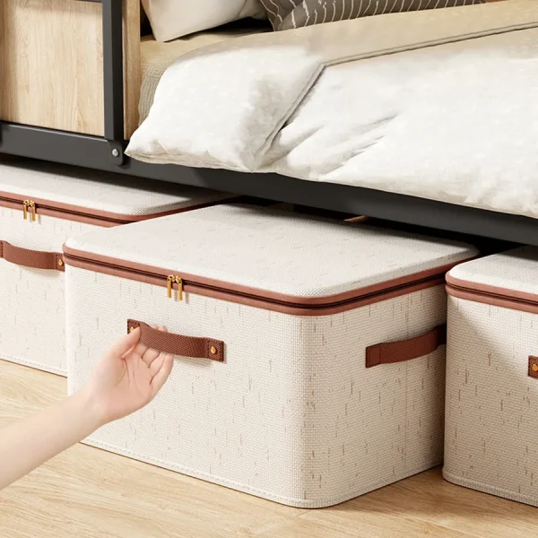 Linen Zipper Storage Boxes, Non-Woven Fabric Clothing Organizer Bins for Home Bedroom Closet Organization,Include Good Helpers 2