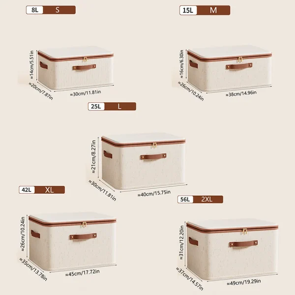 Linen Zipper Storage Boxes, Non-Woven Fabric Clothing Organizer Bins for Home Bedroom Closet Organization,Include Good Helpers 3