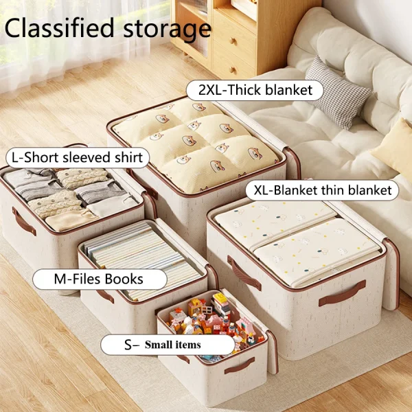 Linen Zipper Storage Boxes, Non-Woven Fabric Clothing Organizer Bins for Home Bedroom Closet Organization,Include Good Helpers 4