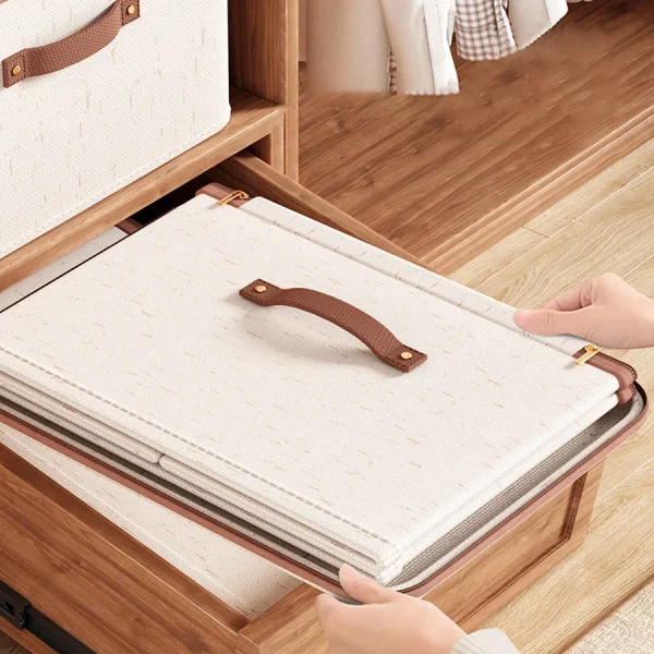 Linen Zipper Storage Boxes, Non-Woven Fabric Clothing Organizer Bins for Home Bedroom Closet Organization,Include Good Helpers 5
