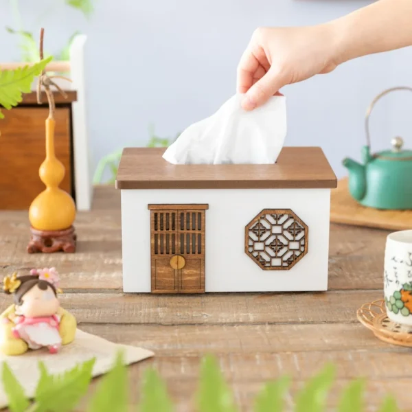 Creative Wooden Tissue Box Cover Rectangular Tissue Holder Dispenser Paper Cover Case Napkin Holder for Home Room Office Decor 6