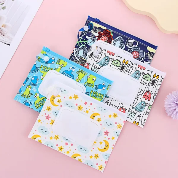 1Pcs Portable Wet Wipes Bag Flip Cover Tissue Box Cosmetic Pouch Baby Product Snap-Strap Carrying Case Stroller Accessories 2