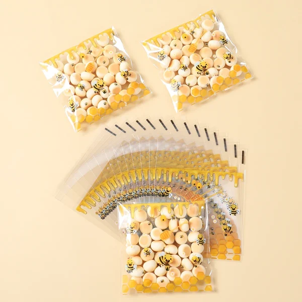 50/100pcs Bee Self Sealing Bags Little Bee Theme Party Cookie Packaging Box Baby Shower Bee Gift Bag Birthday Party Decoration 2