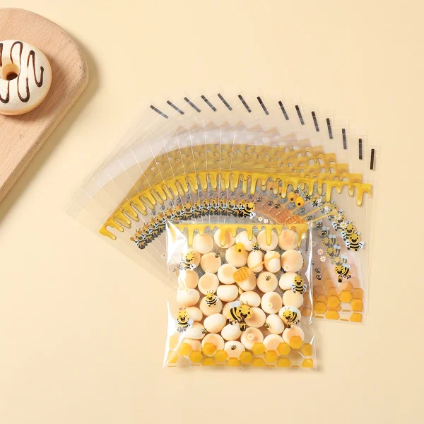 50/100pcs Bee Self Sealing Bags Little Bee Theme Party Cookie Packaging Box Baby Shower Bee Gift Bag Birthday Party Decoration 4