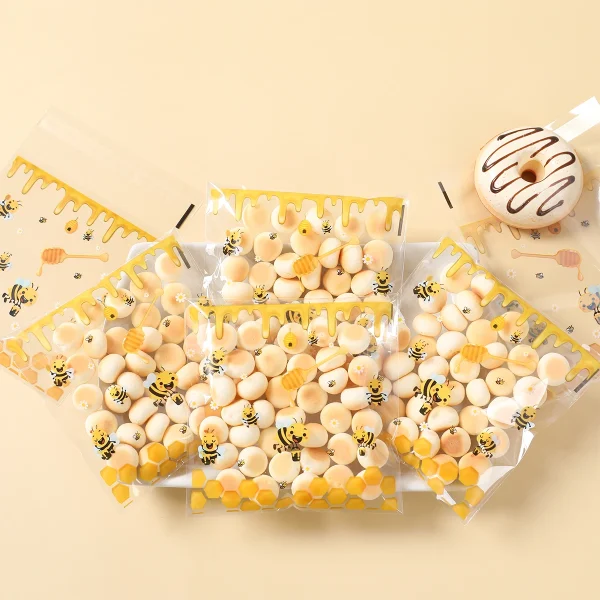 50/100pcs Bee Self Sealing Bags Little Bee Theme Party Cookie Packaging Box Baby Shower Bee Gift Bag Birthday Party Decoration 5