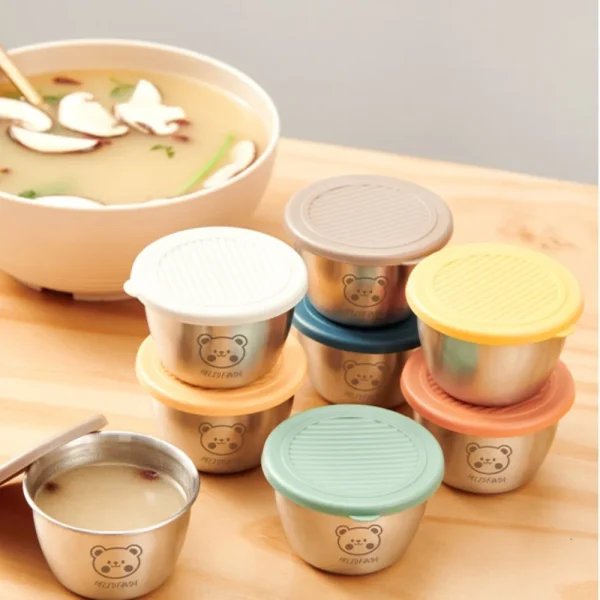 with Sealed Lid Seasoning Box Portable Leak-proof Silicone Cover Sauce Cup 304 Stainless Steel Small Storage Box 1