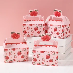 Sweet Strawberry Candy Box Strawberry Gift Box Birthday Party Supplies Baby Shower Party Decor Fruit Favors Bag Cookie Cake Box 1