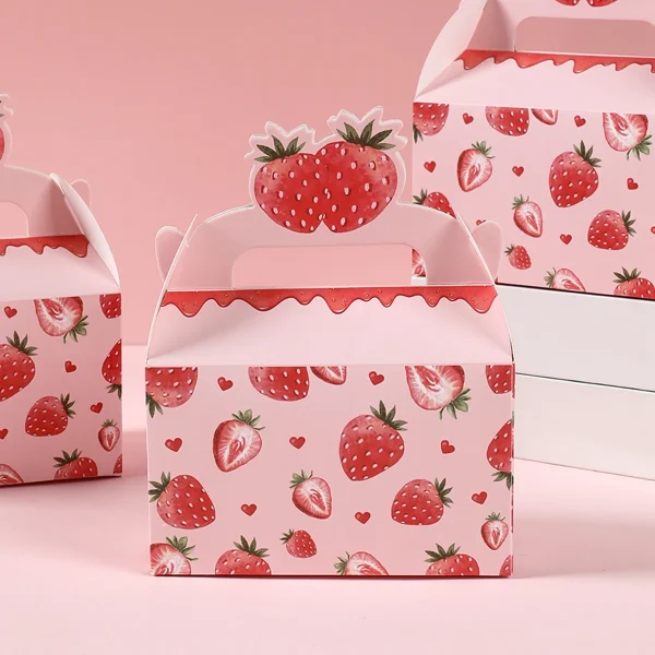 Sweet Strawberry Candy Box Strawberry Gift Box Birthday Party Supplies Baby Shower Party Decor Fruit Favors Bag Cookie Cake Box 2