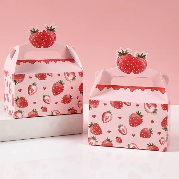 Sweet Strawberry Candy Box Strawberry Gift Box Birthday Party Supplies Baby Shower Party Decor Fruit Favors Bag Cookie Cake Box 3