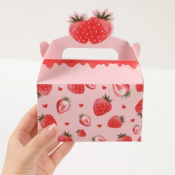 Sweet Strawberry Candy Box Strawberry Gift Box Birthday Party Supplies Baby Shower Party Decor Fruit Favors Bag Cookie Cake Box 5