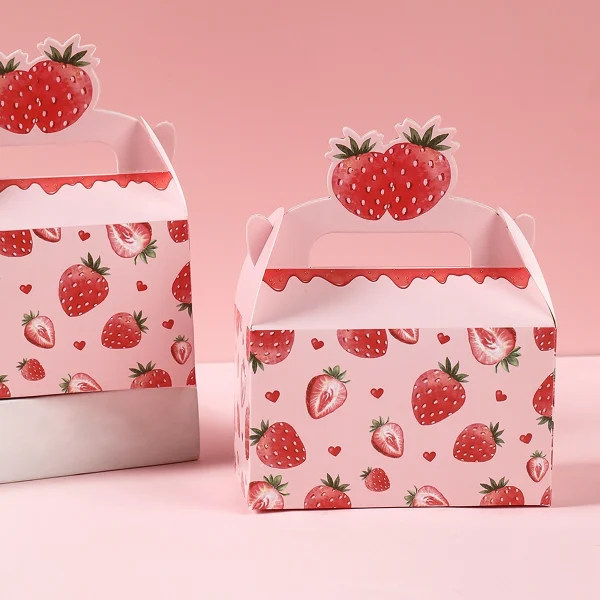 Sweet Strawberry Candy Box Strawberry Gift Box Birthday Party Supplies Baby Shower Party Decor Fruit Favors Bag Cookie Cake Box 6