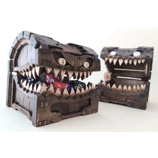 Dungeons & Dragons Treasure Chest Monster Figure - Dice Storage And Wooden Craft Collectible Display, storage box, coin box. 3