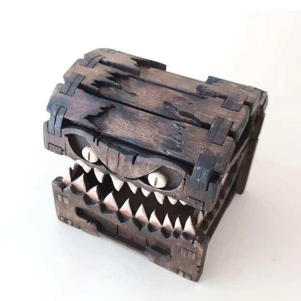 Dungeons & Dragons Treasure Chest Monster Figure - Dice Storage And Wooden Craft Collectible Display, storage box, coin box. 4