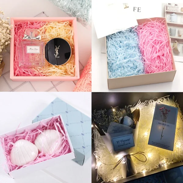 DIY Colorful Shredded Crinkle Paper Raffia Candy Boxes Wedding Marriage Home Decoration Party Gift Packaging Filling Material 6