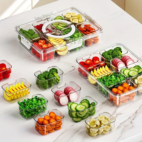 Divided Plate with Lid, Food Storage Box, Snack Box, 4/8 Grid Snack Box, Fruit Storage Box for Refrigerator, Vegetable, Fruit 1