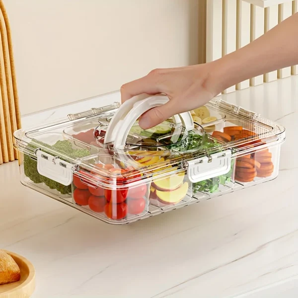 Divided Plate with Lid, Food Storage Box, Snack Box, 4/8 Grid Snack Box, Fruit Storage Box for Refrigerator, Vegetable, Fruit 2