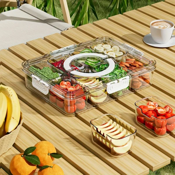 Divided Plate with Lid, Food Storage Box, Snack Box, 4/8 Grid Snack Box, Fruit Storage Box for Refrigerator, Vegetable, Fruit 4