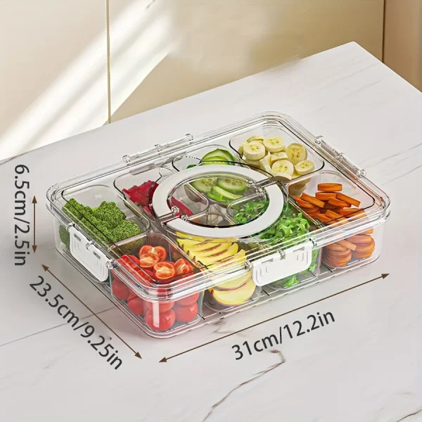 Divided Plate with Lid, Food Storage Box, Snack Box, 4/8 Grid Snack Box, Fruit Storage Box for Refrigerator, Vegetable, Fruit 5