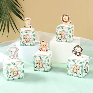 24PCS Jungle Safari Animals Candy Boxes Birthday Party Decoration Kids Gift Packaging Box Wild One Baby Shower Gifts Box Bag 1