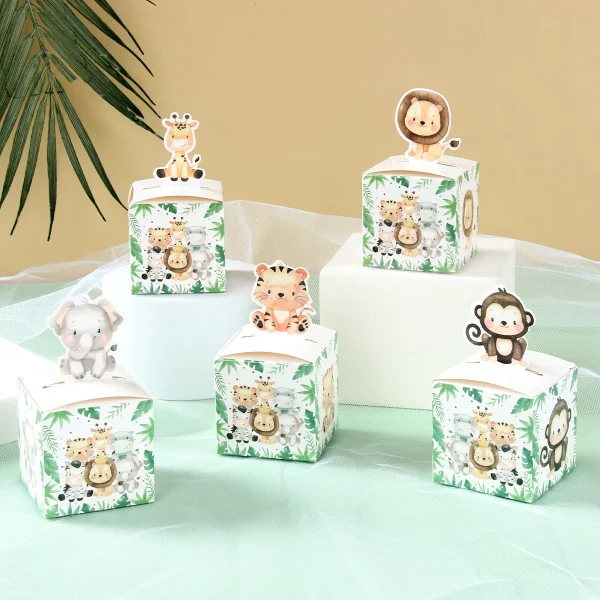 24PCS Jungle Safari Animals Candy Boxes Birthday Party Decoration Kids Gift Packaging Box Wild One Baby Shower Gifts Box Bag 1