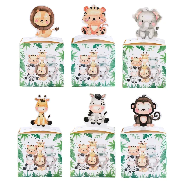 24PCS Jungle Safari Animals Candy Boxes Birthday Party Decoration Kids Gift Packaging Box Wild One Baby Shower Gifts Box Bag 2