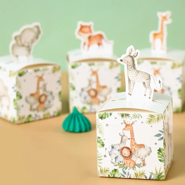 24PCS Jungle Safari Animals Candy Boxes Birthday Party Decoration Kids Gift Packaging Box Wild One Baby Shower Gifts Box Bag 3