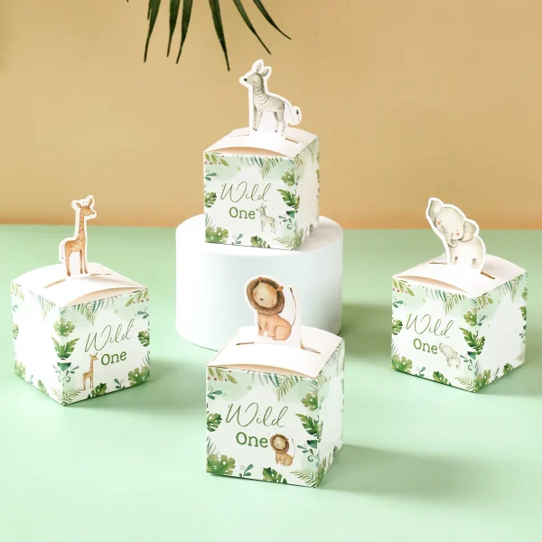 24PCS Jungle Safari Animals Candy Boxes Birthday Party Decoration Kids Gift Packaging Box Wild One Baby Shower Gifts Box Bag 4