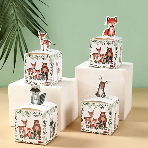 24PCS Jungle Safari Animals Candy Boxes Birthday Party Decoration Kids Gift Packaging Box Wild One Baby Shower Gifts Box Bag 5