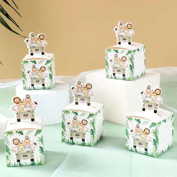 24PCS Jungle Safari Animals Candy Boxes Birthday Party Decoration Kids Gift Packaging Box Wild One Baby Shower Gifts Box Bag 6