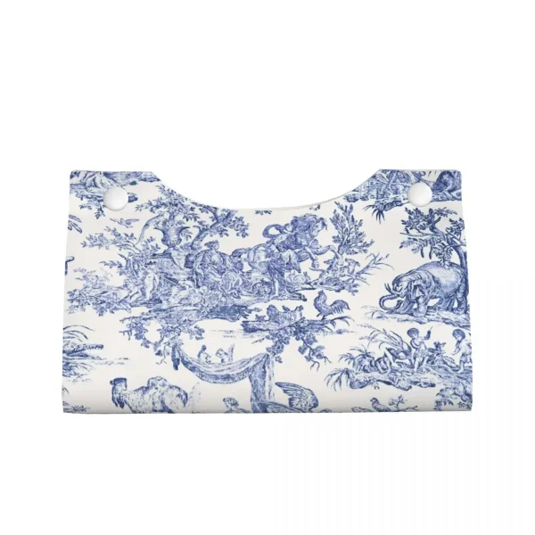 Custom Navy Blue Toile De Jouy Tissue Box Cover Rectangular PU Leather French Countryside Floral Facial Tissues Holder for Car 2
