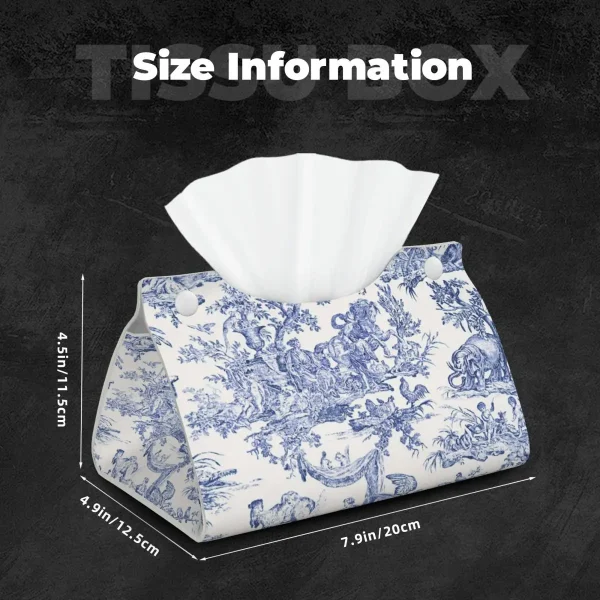 Custom Navy Blue Toile De Jouy Tissue Box Cover Rectangular PU Leather French Countryside Floral Facial Tissues Holder for Car 5