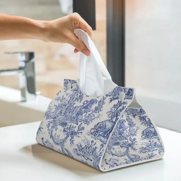 Custom Navy Blue Toile De Jouy Tissue Box Cover Rectangular PU Leather French Countryside Floral Facial Tissues Holder for Car 6