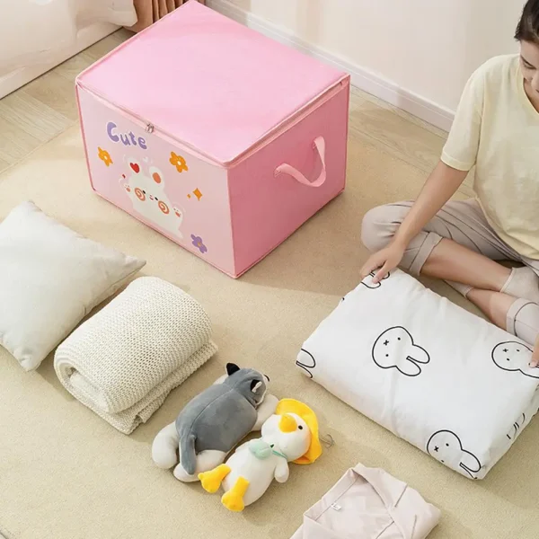 Large Capacity Clothes Quilt Storage Bag Cute Printed Pattern Foldable Dust-proof Wardrobe Storage Box Clothes Organizer 4