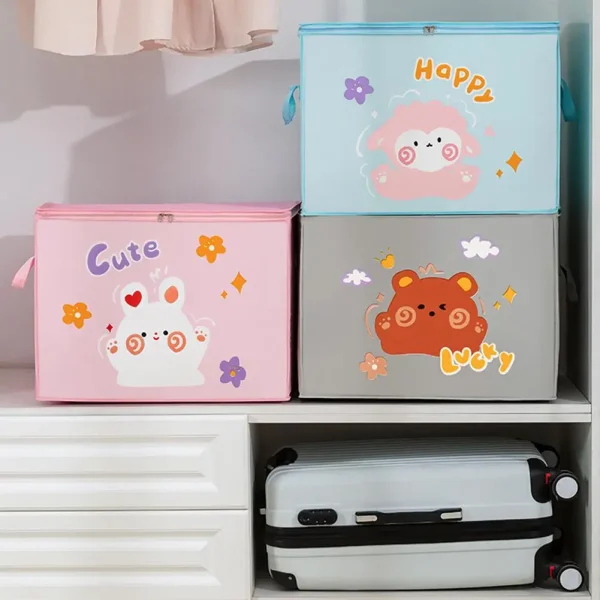 Large Capacity Clothes Quilt Storage Bag Cute Printed Pattern Foldable Dust-proof Wardrobe Storage Box Clothes Organizer 5