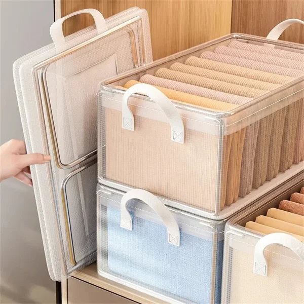 PVC Transparent Storage Basket for Clothes Underwear Storage Box Stainless Steel Frame Wardrobe Organizer Waterproof Cloth Box 2