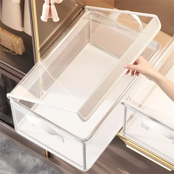 PVC Transparent Storage Basket for Clothes Underwear Storage Box Stainless Steel Frame Wardrobe Organizer Waterproof Cloth Box 3