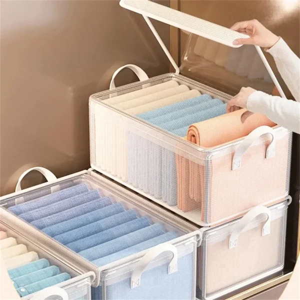 PVC Transparent Storage Basket for Clothes Underwear Storage Box Stainless Steel Frame Wardrobe Organizer Waterproof Cloth Box 4