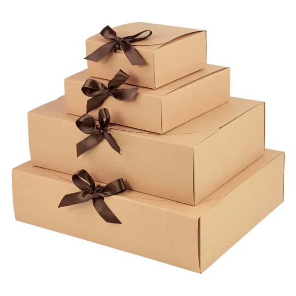 Kraft Paper Gift Box With Decorative Bow Ribbons Multiple Sizes Wedding Birthday Party DIY Painting Craft Present package supply 1