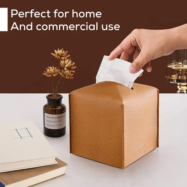 Tissue Box Cover Holder, Square with Bottom Belt by Carrot's Den -PU Leather Decorative Organizer for Tabletop, Bathroom,Office 1