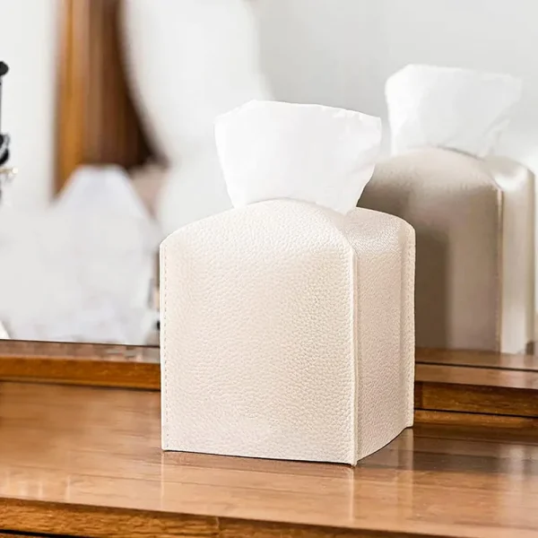 Tissue Box Cover Holder, Square with Bottom Belt by Carrot's Den -PU Leather Decorative Organizer for Tabletop, Bathroom,Office 2