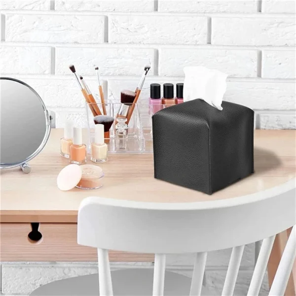 Tissue Box Cover Holder, Square with Bottom Belt by Carrot's Den -PU Leather Decorative Organizer for Tabletop, Bathroom,Office 4