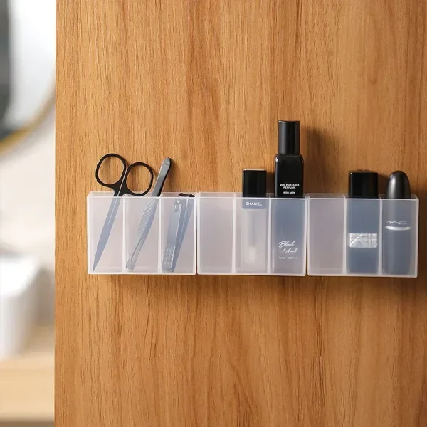 Wall Mounted 3Grids Organizer Mirror Cabinet Self-adhesive Small Objects Storage Box Eyebrow Pencil Lipstick Lip Glaze Organizer 3